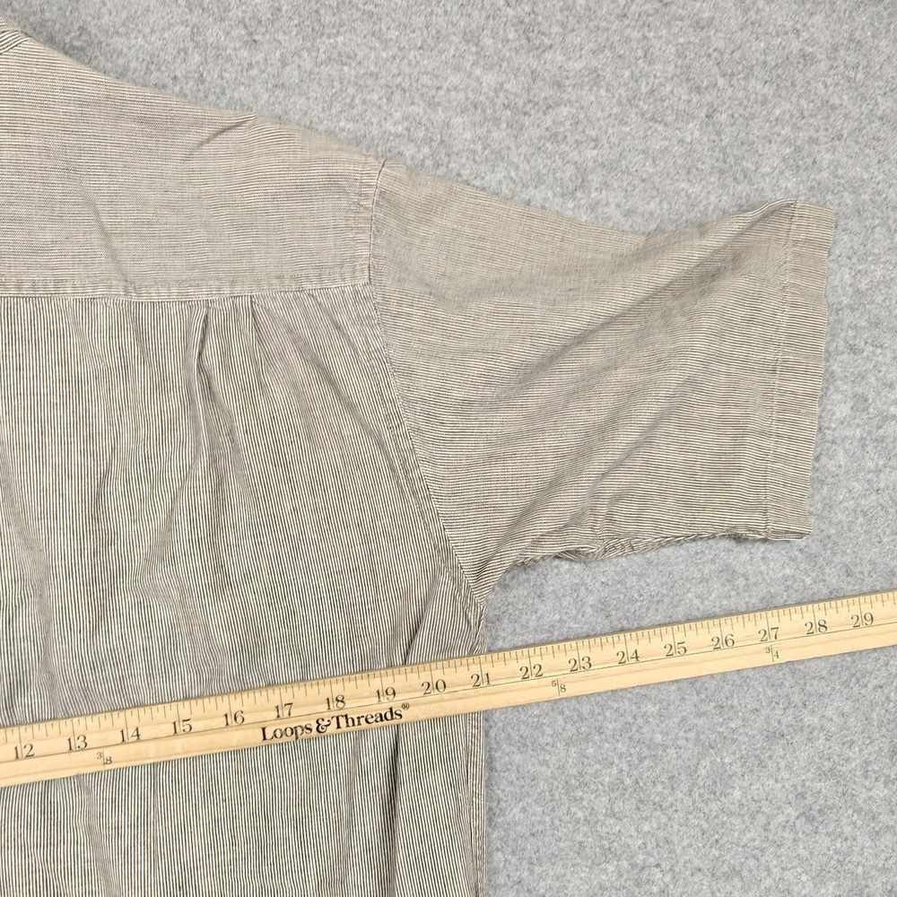 Vintage Woolrich Shirt Mens Large Beige Striped Short Sleeve Button Up Casual - Picture 6 of 7